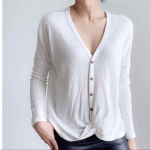 Loungewear Waffle Knitted Top - WHITE